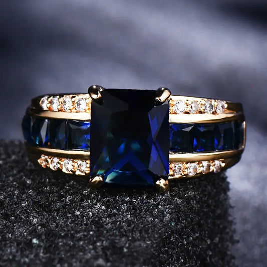 Gouden Saffieren Square-Cut Ring