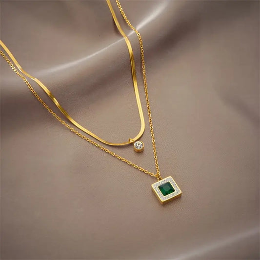 Gouden Smaragden Gelaagde Ketting