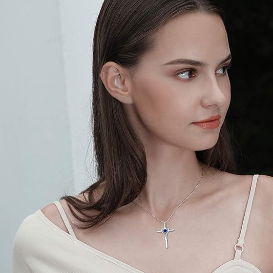 Saffieren Hart Steen Kruis Ketting | Witgoud