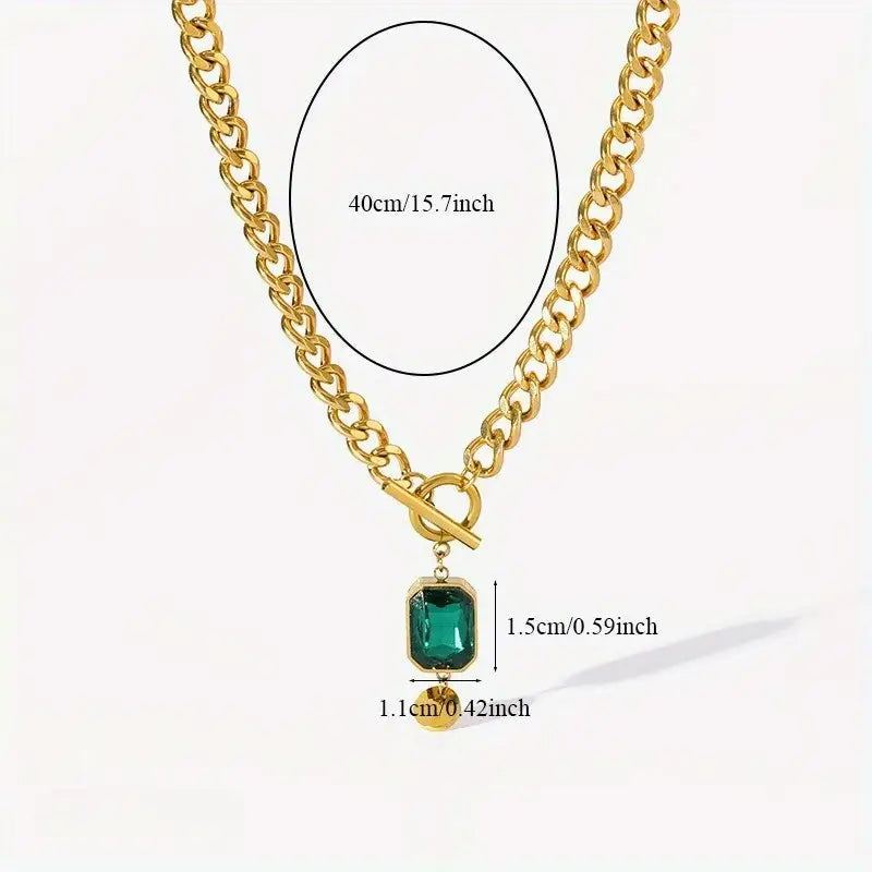 Chunky Ketting Smaragden Hanger Ketting | Goud