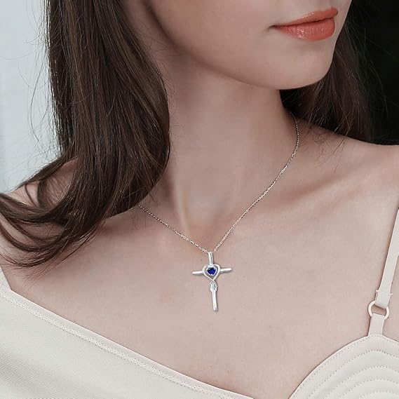 Saffieren Hart Steen Kruis Ketting | Witgoud