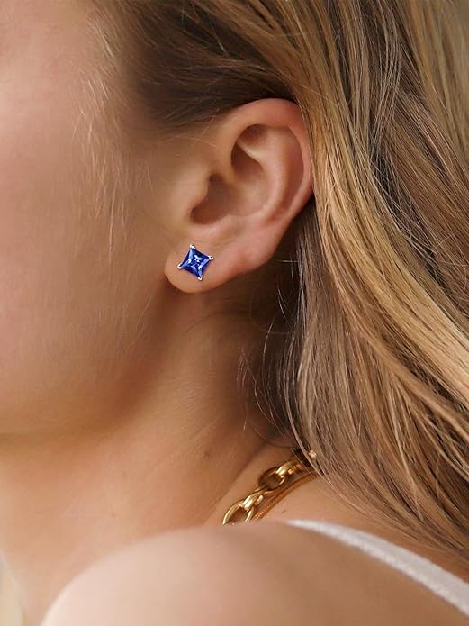 Minimalistische Prinses Cut Saffieren Stud Oorbellen | Witgoud