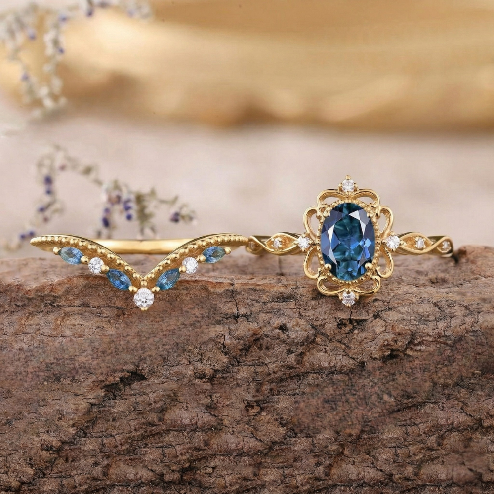 Azelia Saffieren Kroonring Set | Goud