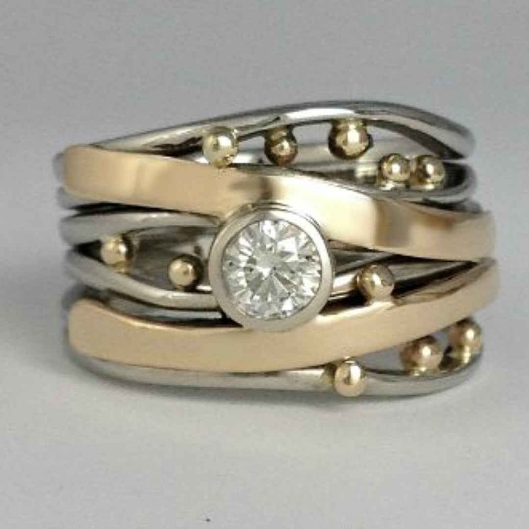 Zilveren en Gouden Bezel Wikkel Ring