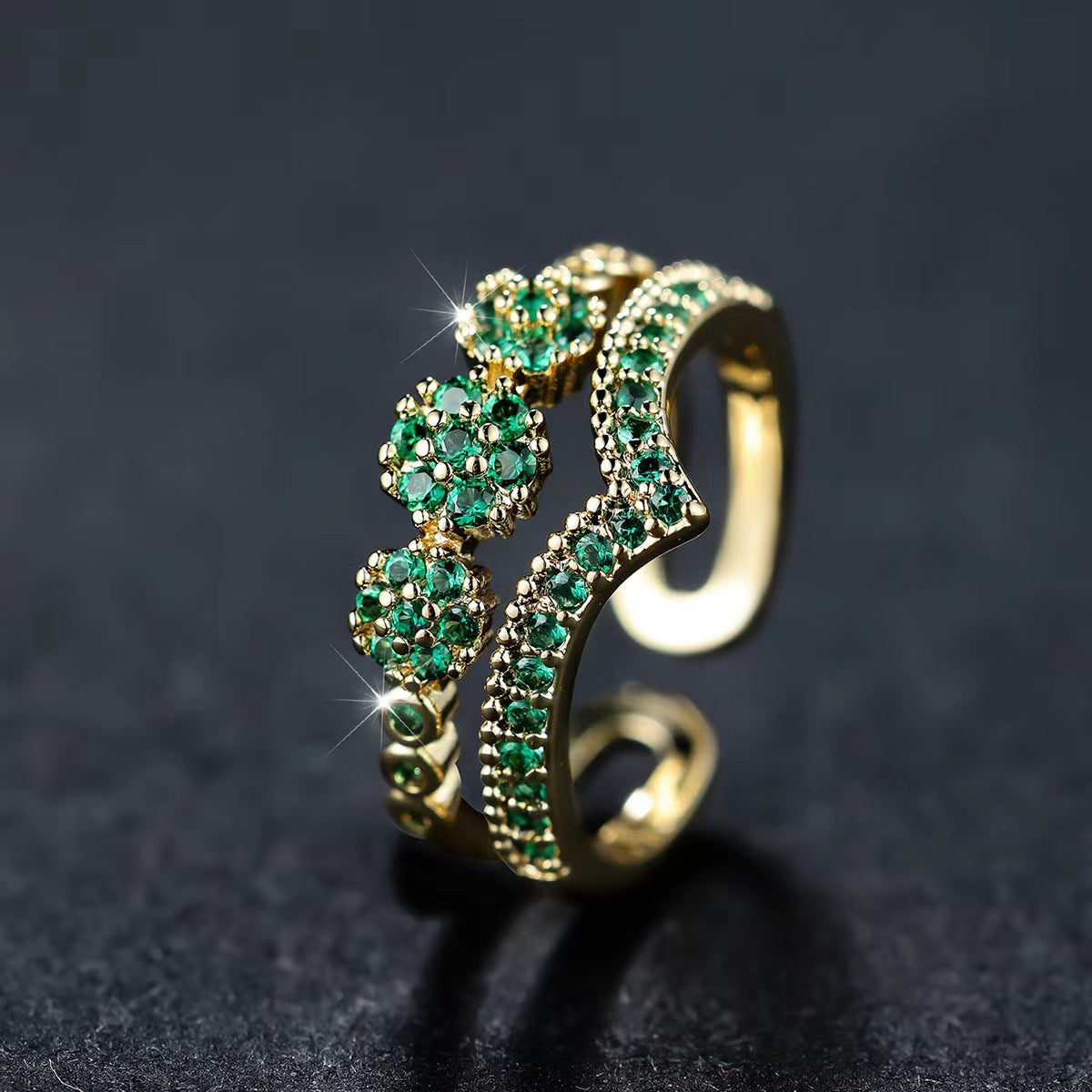 Gouden Smaragden Cluster Ring