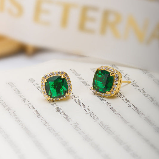 Gouden Smaragden Halo Stud Oorbellen