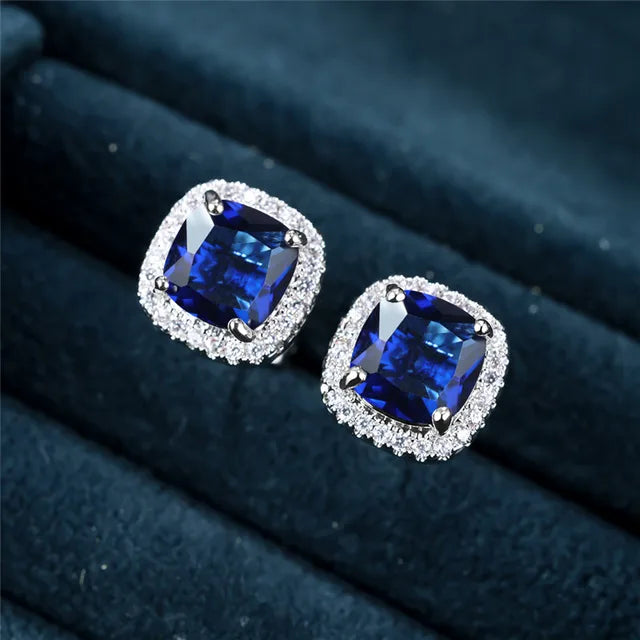 Saphir Vierkante Stud Oorbellen | Witgoud