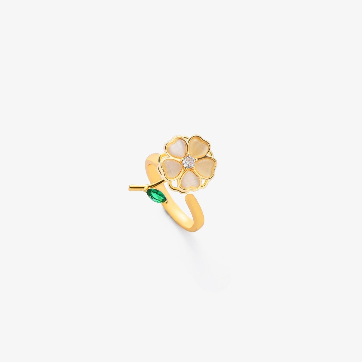 Smaragden Leaf Bloem Draaiende Ring | Goud