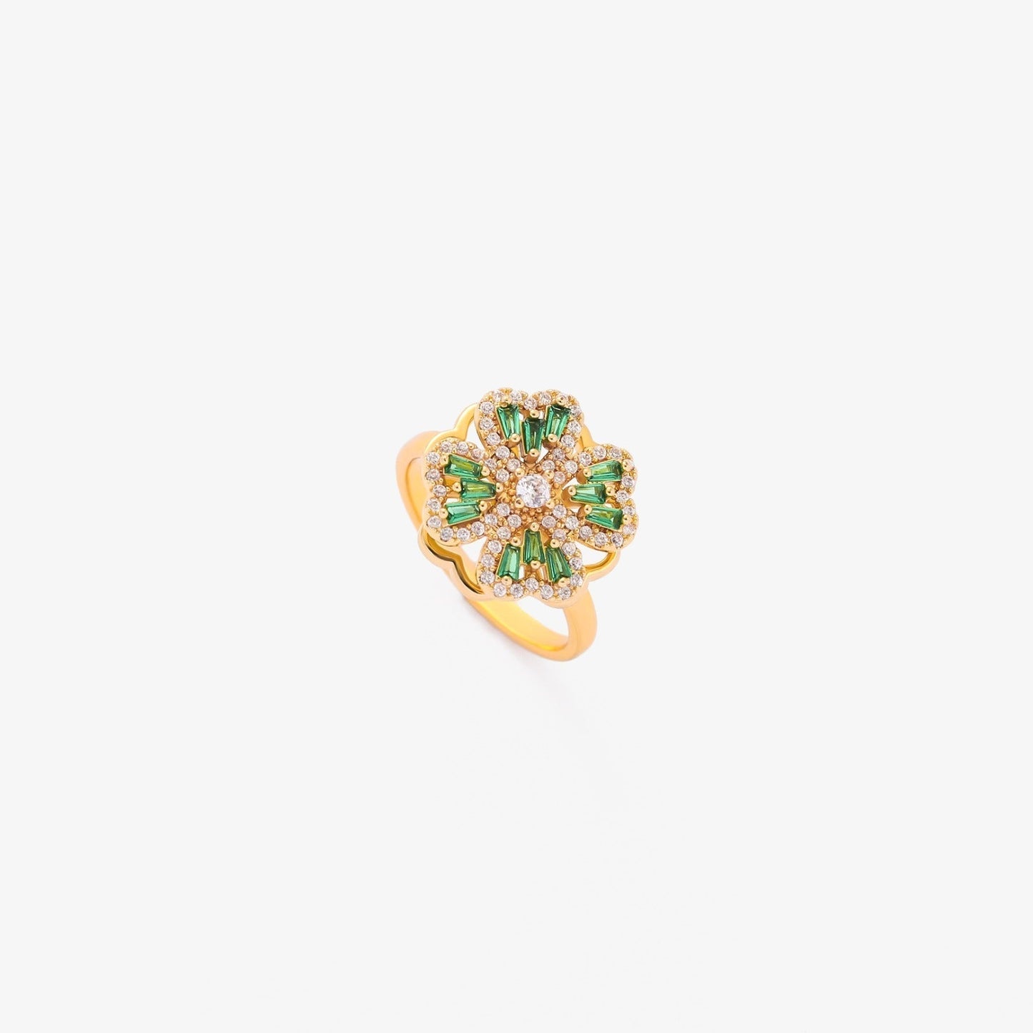 Smaragden Clover Draaiende Ring | Goud