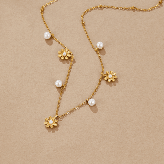 Herfst Bloem & Parel Ketting