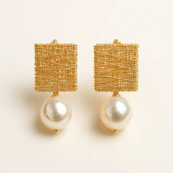 Elegante Gouden Draad Parel Oorbellen