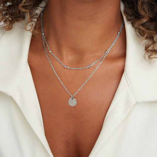 Gelaagde Schijf Ketting Zilver