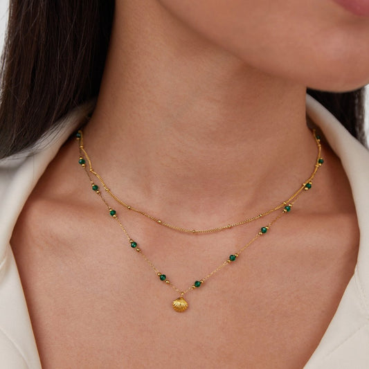 Nerissa Gouden Schelp & Groene Kralen Ketting