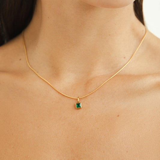 Vierkante Hanger Geboortesteen Ketting