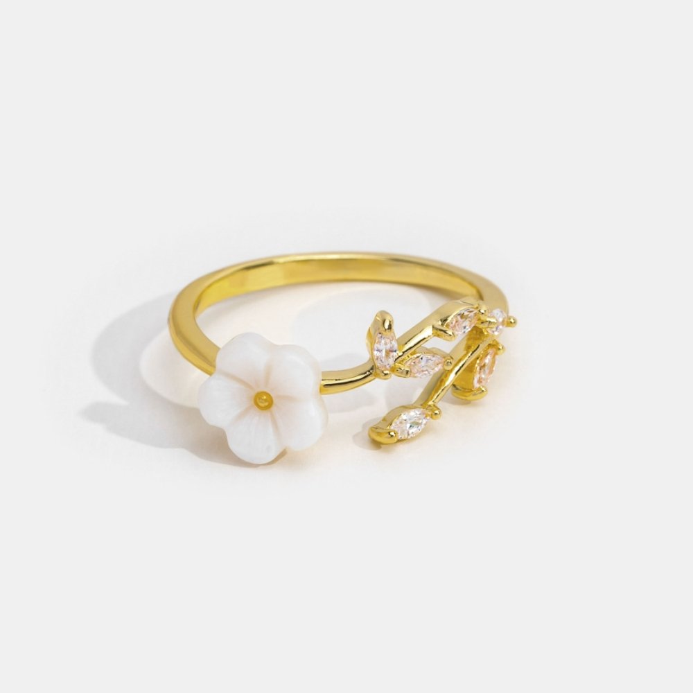 Gouden Bloemen en Leaf Open Ring