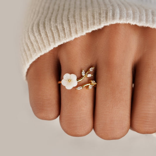 Gouden Bloemen en Leaf Open Ring