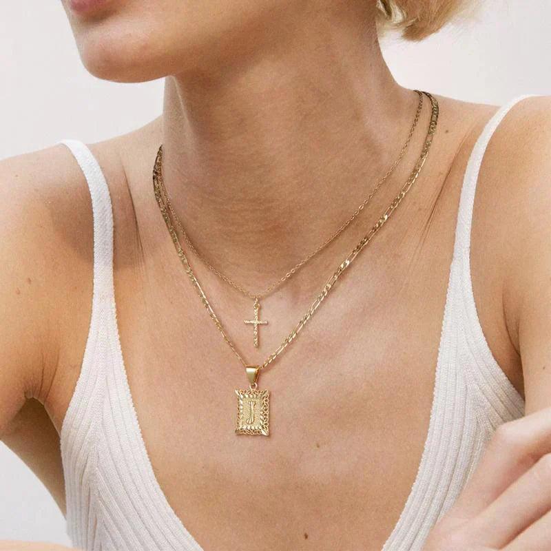 Kruis Initiaal Ketting Set | Goud