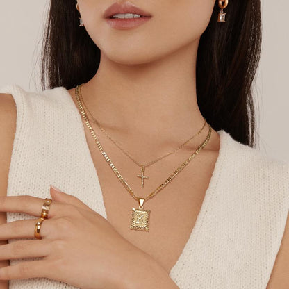 Kruis Initiaal Ketting Set | Goud