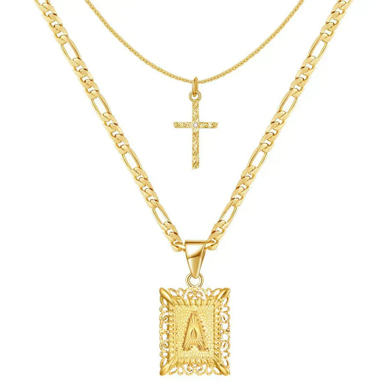 Kruis Initiaal Ketting Set | Goud