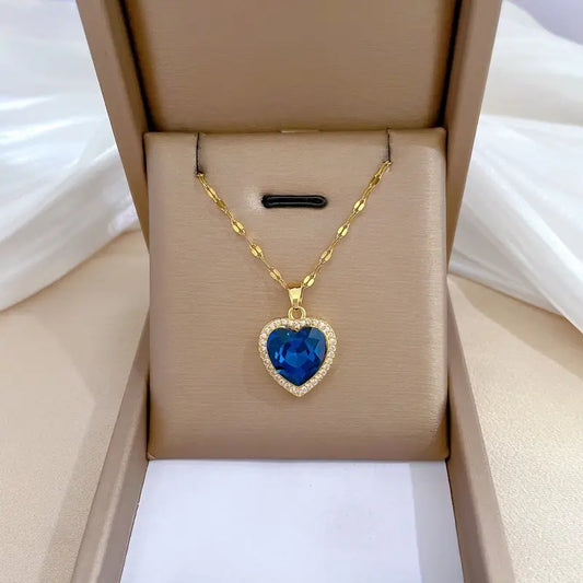 Gouden Saffieren Hart Ketting