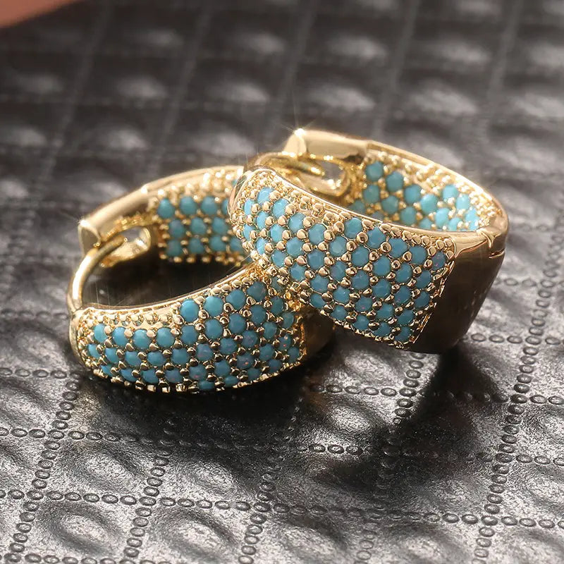 Golden-Tone Turkoois Kralen Creolen | Goud