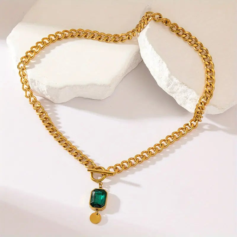 Chunky Ketting Smaragden Hanger Ketting | Goud