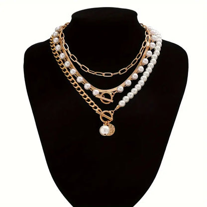 Vintage Parel & Gouden Slangen Schakelketting Set | Goud