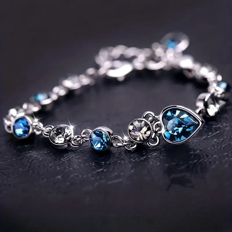Zilveren Saffieren Hart Schakelarmband