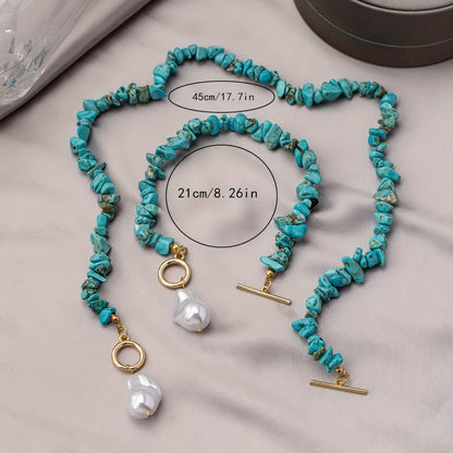 Turkoois & Parel Ketting Armband Set