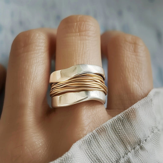 Zilveren en Gouden Gewikkelde Ring