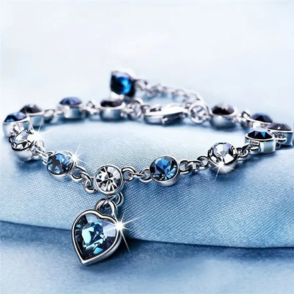 Zilveren Saffieren Hart Schakelarmband