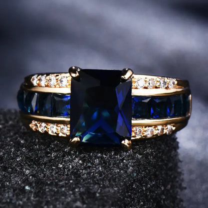 Gouden Saffieren Square-Cut Ring