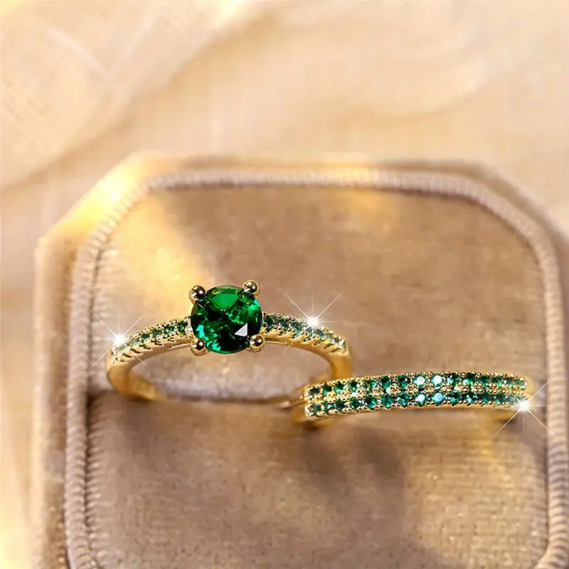 Serena Smaragden Duo Ring Set | Goud