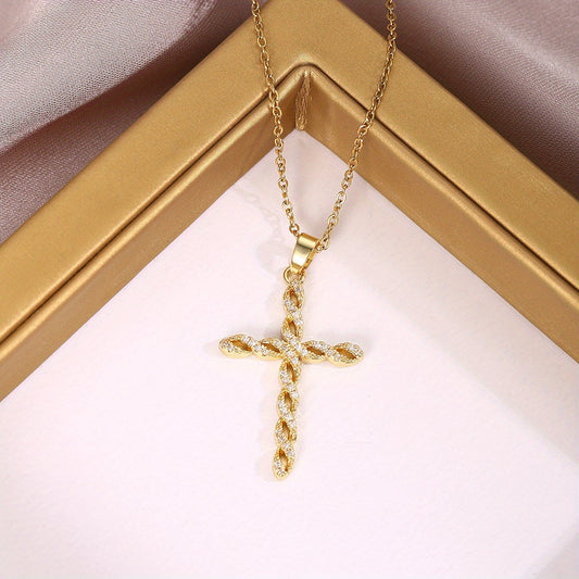 Kristallen Twist Kruis Ketting | Goud