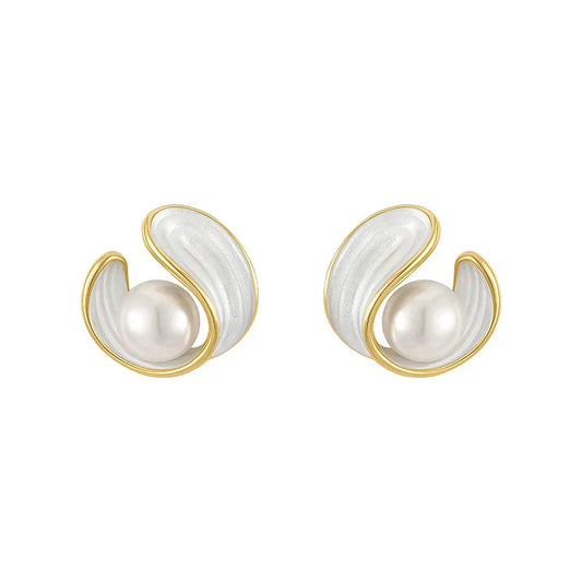 Gouden Swirl Parel Stud Oorbellen