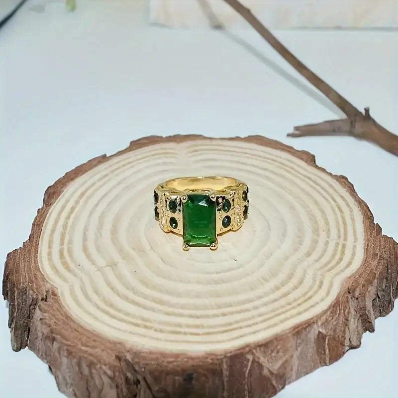 Gouden Smaragden Geometrische Ring