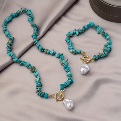 Turkoois & Parel Ketting Armband Set