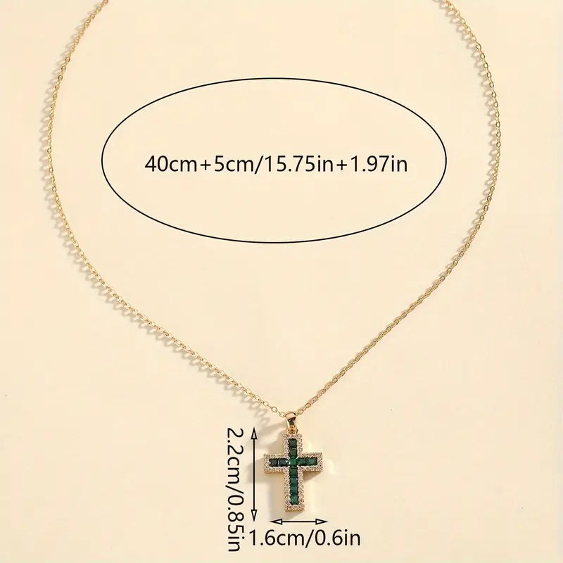 Solene Smaragden Kruis Hanger Ketting | Goud