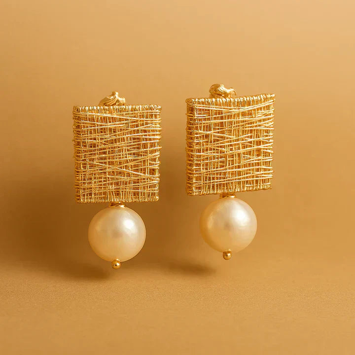 Elegante Gouden Draad Parel Oorbellen