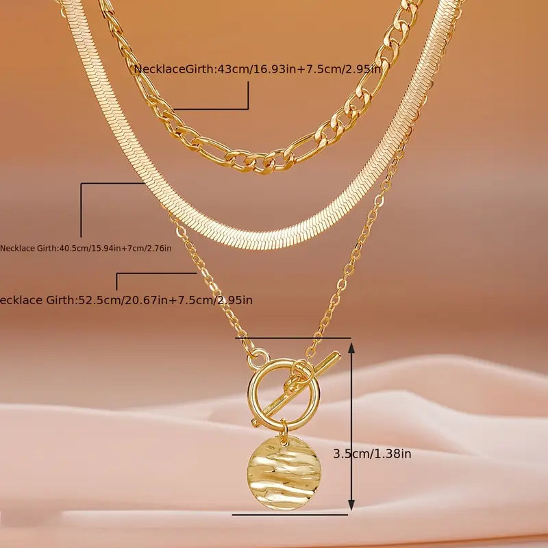 Savira Textured Coin Gelaagde Ketting | Goud