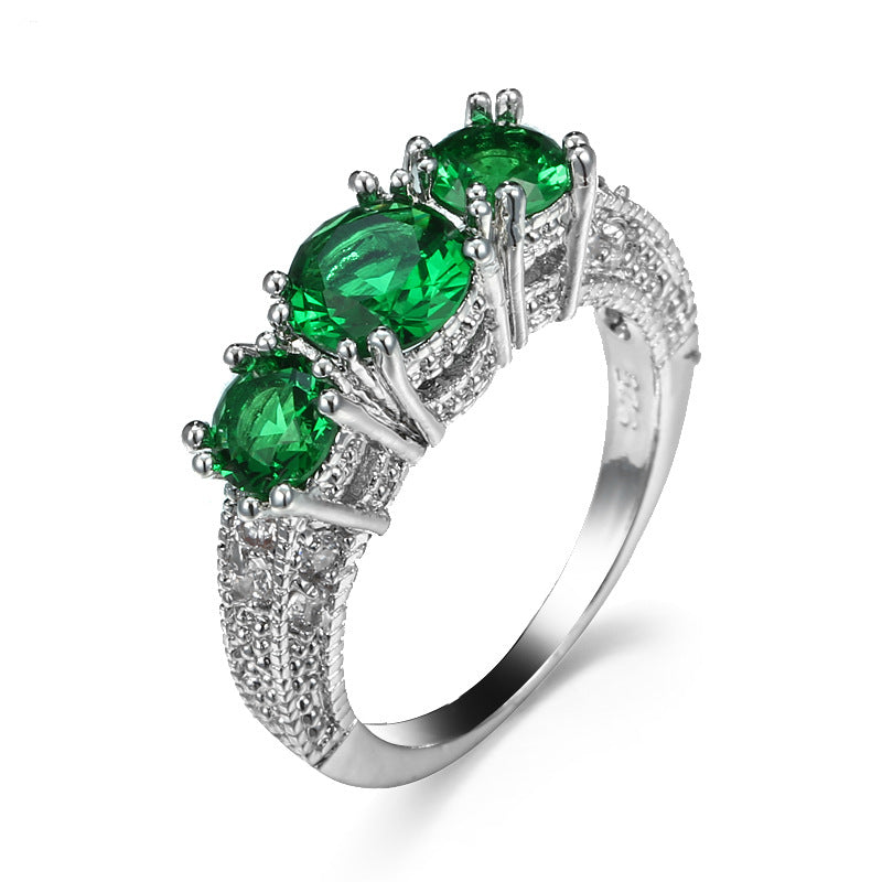 Zilveren Smaragden Three-Stone Ring