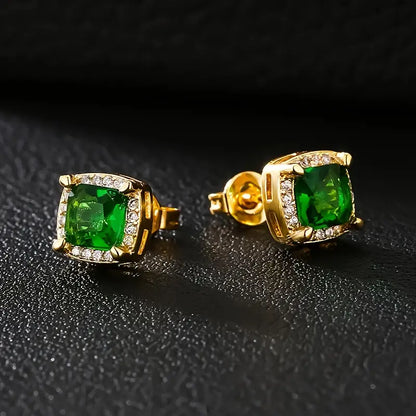 Gouden Smaragden Halo Stud Oorbellen