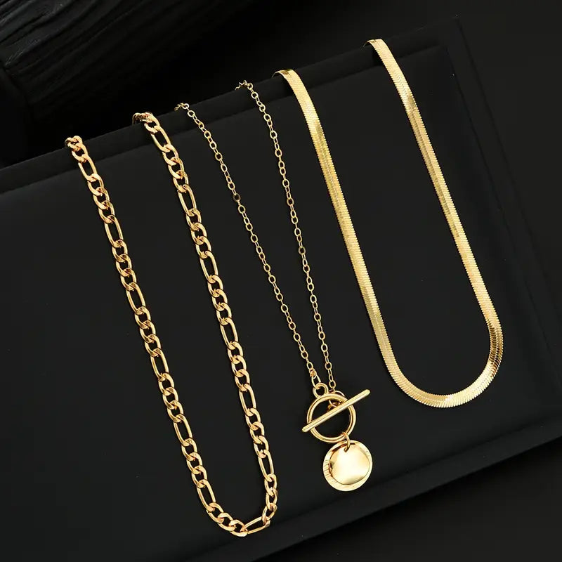 Savira Textured Coin Gelaagde Ketting | Goud