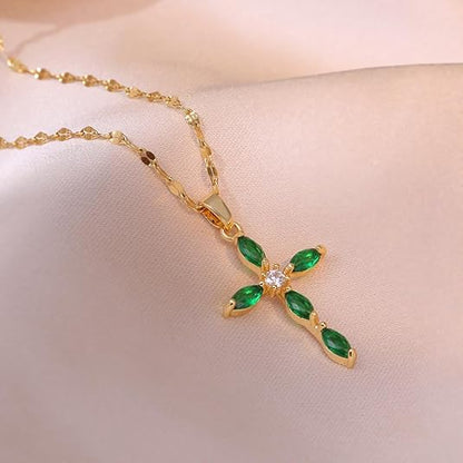 Gouden Smaragden Marquise Kruis Ketting