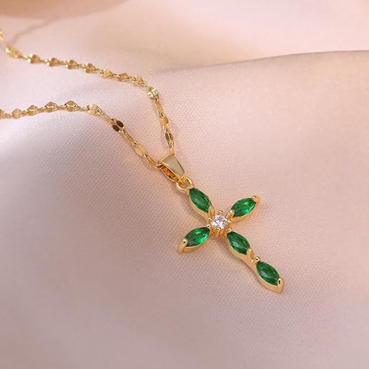 Smaragden Kruis Ketting | Goud