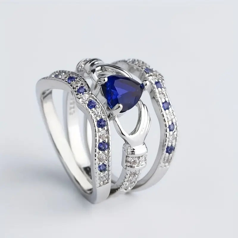 Zilveren Saffieren Interlocking Ring