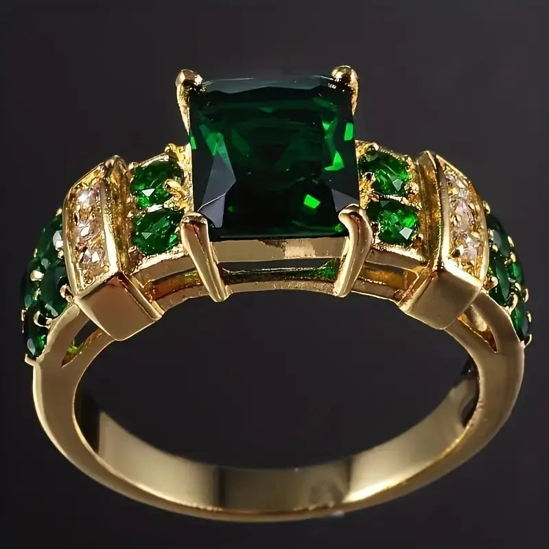 Gouden Smaragden Geometrische Ring