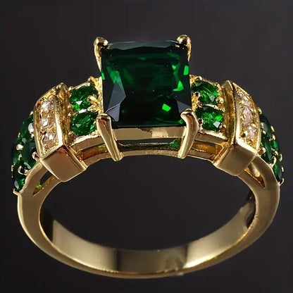 Gouden Smaragden Geometrische Ring