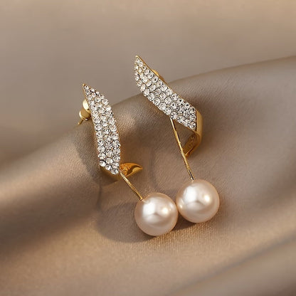 Kristallen Feather Parel Oorbellen