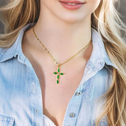 Gouden Smaragden Marquise Kruis Ketting